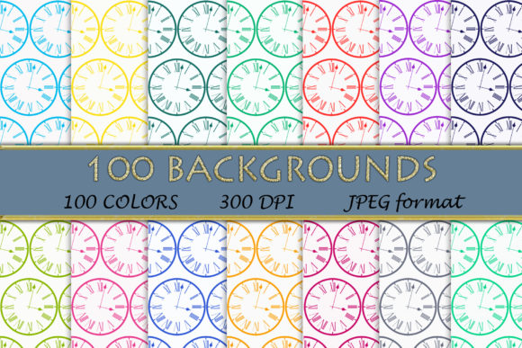100 Clock Pattern Digital Papers